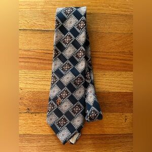 Bronzini men’s necktie floral tie navy blue brown diamonds tan career printed